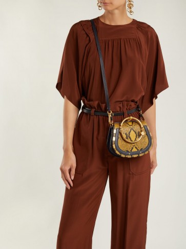 CHLOÉ Nile small snake-effect leather and suede cross-body bag ~ luxe accessory
