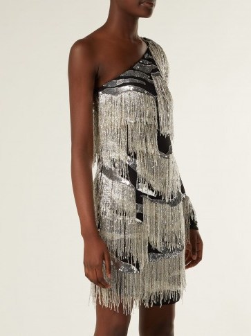 DUNDAS Black and Silver One-shoulder silk mini dress ~ evening glamour - flipped