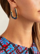 MARNI Open hoop navy-blue enamel earrings