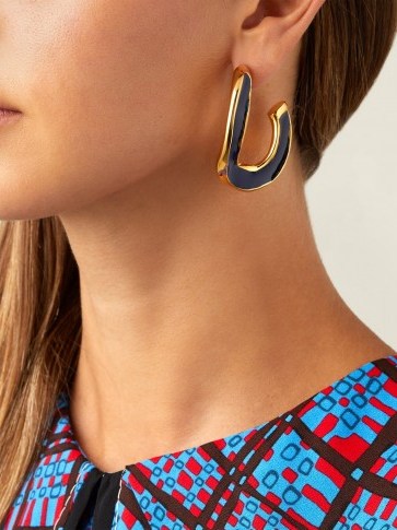 MARNI Open hoop navy-blue enamel earrings - flipped
