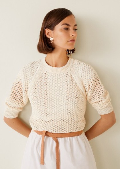 MANGO Open-knit sweater in ecru | neutral summer knits - flipped
