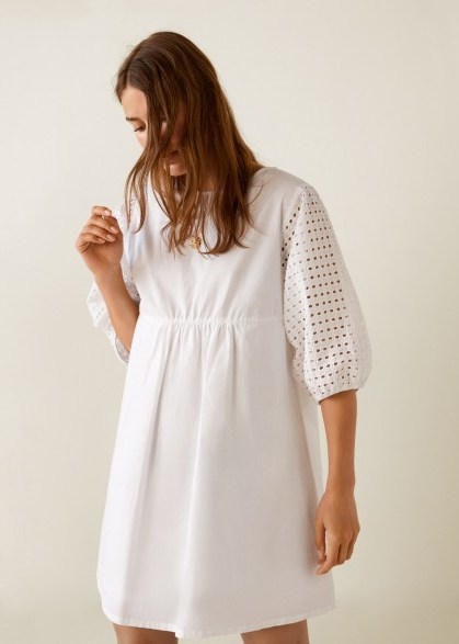 MANGO Openwork detail dress | white boho style summer frock - flipped