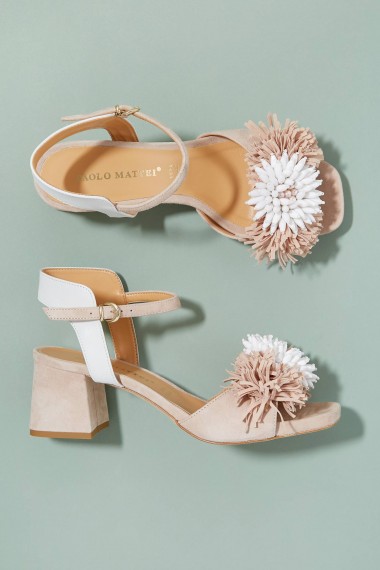 Paolo Mattei Floral-Embellished Block Heels in nude | pretty summer sandals
