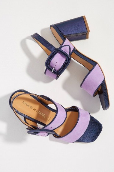 Paolo Mattei Metallic-Block Heels in lilac | chunky summer sandals - flipped