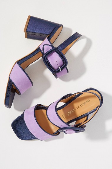 Paolo Mattei Metallic-Block Heels in lilac | chunky summer sandals