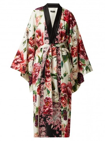 DOLCE & GABBANA Peony and rose-print charmeuse kimono coat / pink and white florals - flipped