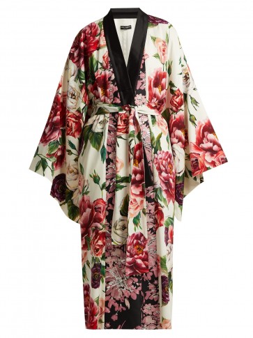 DOLCE & GABBANA Peony and rose-print charmeuse kimono coat / pink and white florals