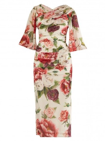 DOLCE & GABBANA Peony and rose-print georgette midi dress ~ chic vintage style clothing - flipped