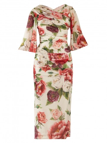 DOLCE & GABBANA Peony and rose-print georgette midi dress ~ chic vintage style clothing