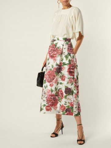 DOLCE & GABBANA Peony and rose-print high-rise midi skirt / floral fashion - flipped