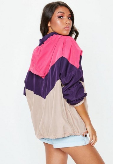 MISSGUIDED pink sporty wind breaker jacket – colour blocking - flipped