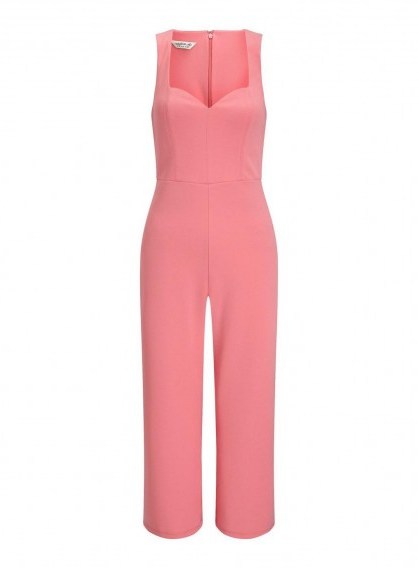 Miss Selfridge Pink Sweetheart Neck Jumpsuit – going out fashion – cropped leg jumpsuits - flipped