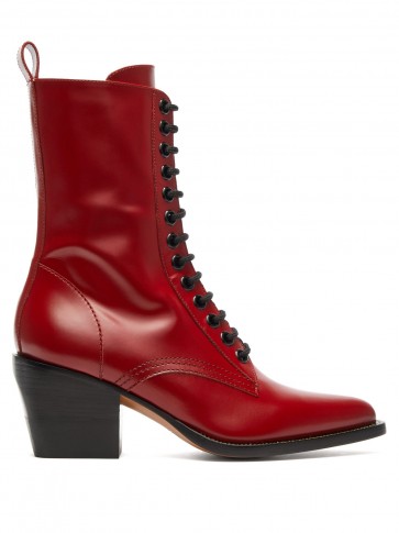 CHLOÉ Point-toe lace-up red leather boots