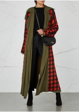 PREEN BY THORNTON BREGAZZI Lana checked reversible twill coat – long chic coats – olive green and red checks - flipped