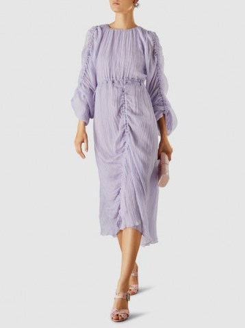 PREEN BY THORNTON BREGAZZI‎ Patricia Ruched Lilac Silk-Chiffon Midi Dress ~ feminine event wear - flipped