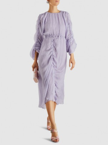 PREEN BY THORNTON BREGAZZI‎ Patricia Ruched Lilac Silk-Chiffon Midi Dress ~ feminine event wear