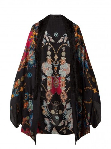 ETRO Printed cashmere-blend poncho / floral fringed throw-on - flipped