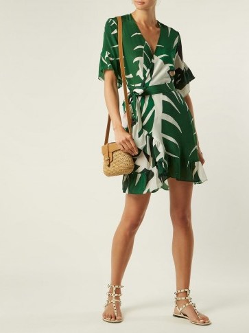 ADRIANA DEGREAS Printed green and white silk crepe wrap dress ~ effortless vacation style - flipped