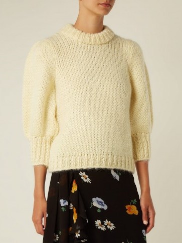 GANNI Puff-sleeve mohair and wool-blend sweater ~ chic yellow jumpers ~ luxe style knitwear - flipped