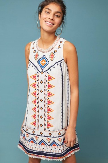 Akemi + Kin Reagan Embroidered Shift Dress | sleeveless frayed edge summer frock - flipped
