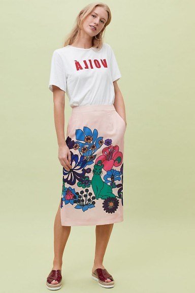 Essentiel Reglisse Embroidered Pencil Skirt in Pink | bold prints - flipped