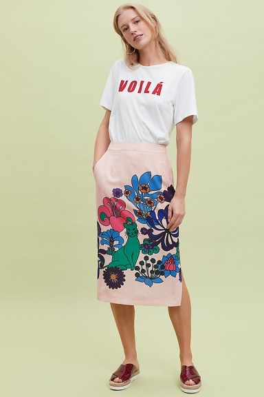 Essentiel Reglisse Embroidered Pencil Skirt in Pink | bold prints