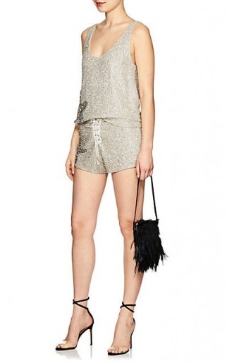 RETROFÊTE Cora Beaded Lace-Up Shorts ~ luxe metallic-silver clothing - flipped