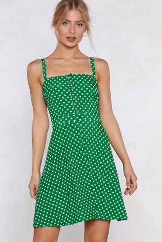 Nasty Gal Rising Sun Polka Dot Dress in Green | strappy summer mini - flipped