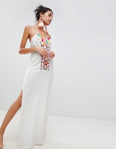 River Island beach maxi dress with tassel details in white | elegant beachwear | holiday fashion - flipped