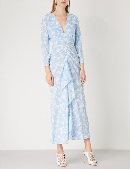 RIXO Rose floral-print silk maxi dress in blue cream ~ chic summer event ~ open back feature - flipped