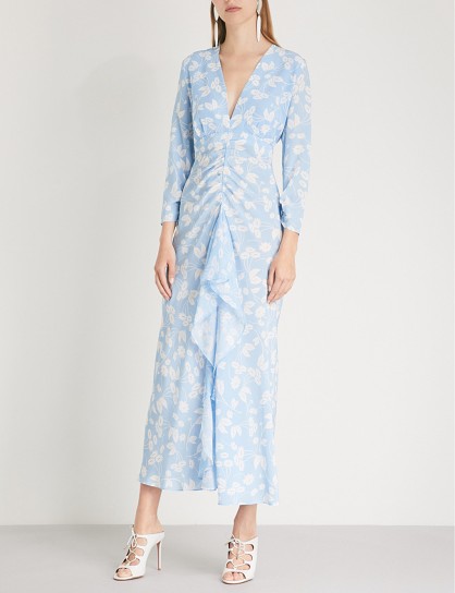 RIXO Rose floral-print silk maxi dress in blue cream ~ chic summer event ~ open back feature