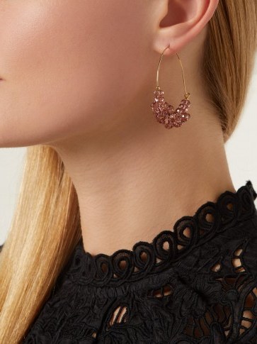 ISABEL MARANT Rosewood pink bead-embellished hoop earrings ~ large crystal hoops - flipped