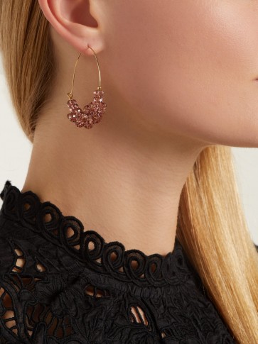 ISABEL MARANT Rosewood pink bead-embellished hoop earrings ~ large crystal hoops