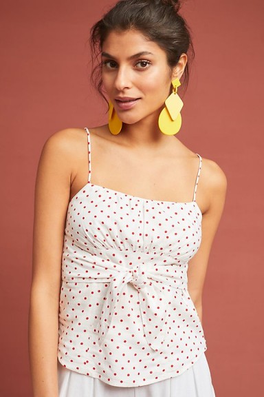 Maeve Rowen Printed Tie-Front Cami in Red | polka dot camisole
