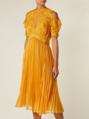 SELF-PORTRAIT Yellow Ruffle-trimmed pleated dress ~ summer event clothing ~ feminine style - flipped