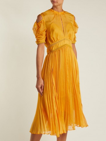 SELF-PORTRAIT Yellow Ruffle-trimmed pleated dress ~ summer event clothing ~ feminine style