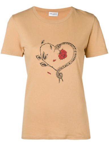 SAINT LAURENT snake heart print T-shirt in nude | short sleeve designer tee