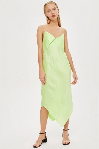 Topshop Boutique Sandwash Slip Dress by Boutique in Lime | green pointed hem cami frock - flipped