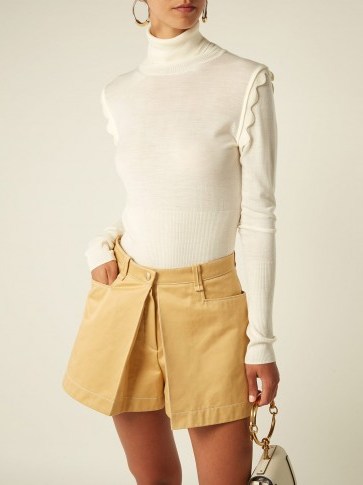 CHLOÉ Scallop-trimmed ivory wool sweater ~ chic knitwear - flipped