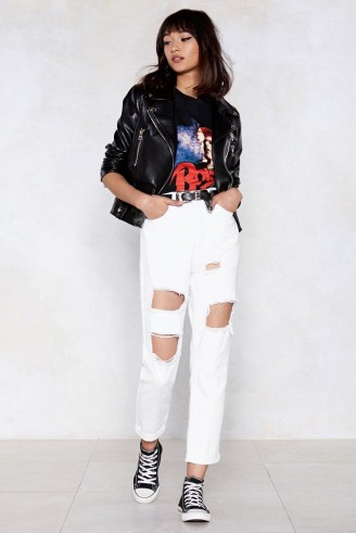 Nasty Gal Seeing Shred Distressed Jeans in White | high waist | destroyed