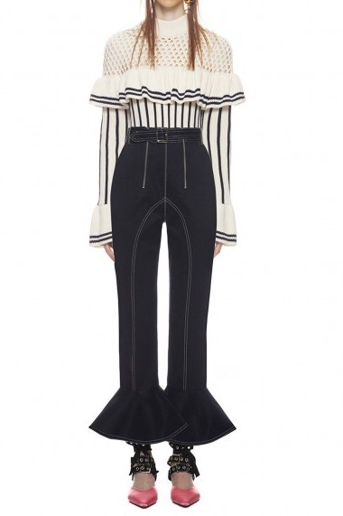 Self Portrait Frilled Canvas Trousers - flipped