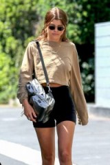 Sofia Richie silver shoulder bag, PRADA Metallic Nylon Backpack, out in Beverly Hills, 1 June 2018 | Celebrity backpacks