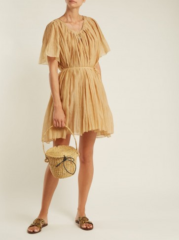 THIERRY COLSON Sparta pleated cotton and silk-blend dress ~ vacation luxe