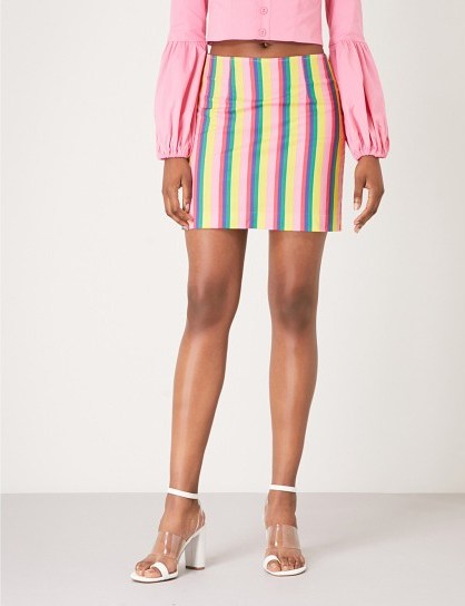 STAUD Panda striped stretch-cotton skirt in pink stripe - flipped