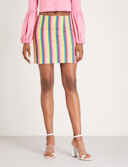STAUD Panda striped stretch-cotton skirt in pink stripe