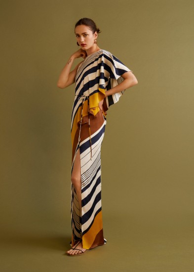 MANGO Striped asymmetrical dress | one shoulder asymmetric maxi | chic summer event look
