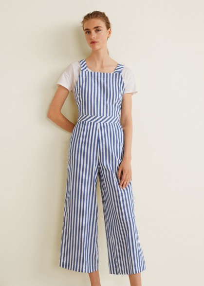 MANGO Striped cotton jumpsuit in blue | casual summer fashion