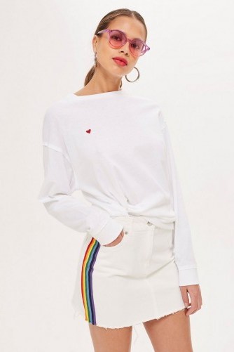 Topshop Striped White Denim Skirt | frayed hem - flipped