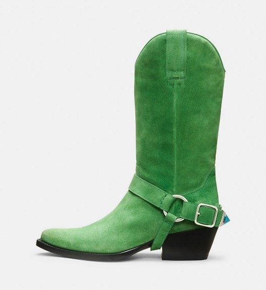 CALVIN KLEIN COLLECTION Suede Western Ankle Boots ~ emerald-green - flipped