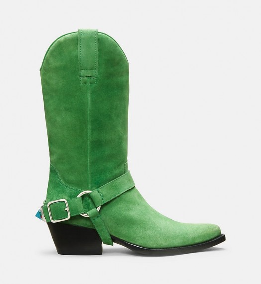 CALVIN KLEIN COLLECTION Suede Western Ankle Boots ~ emerald-green